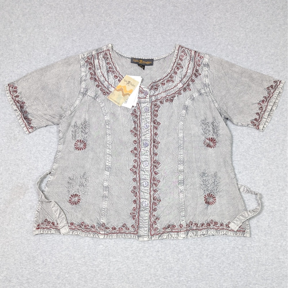 Agan Traders Button Top Womens Large Embroidered Tie Back Boho Fairycore NEW